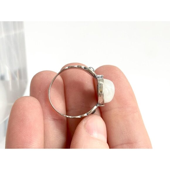Moonstone Art Deco Sterling Silver Cabochon Israeli Made Vintage Ring - sz 10 - Picture 7 of 10